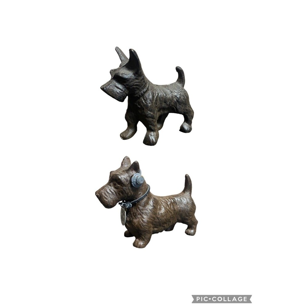 Cast Iron Scottie Schnauzer Dog Statues Lot Of 2 Paper Weight Decor